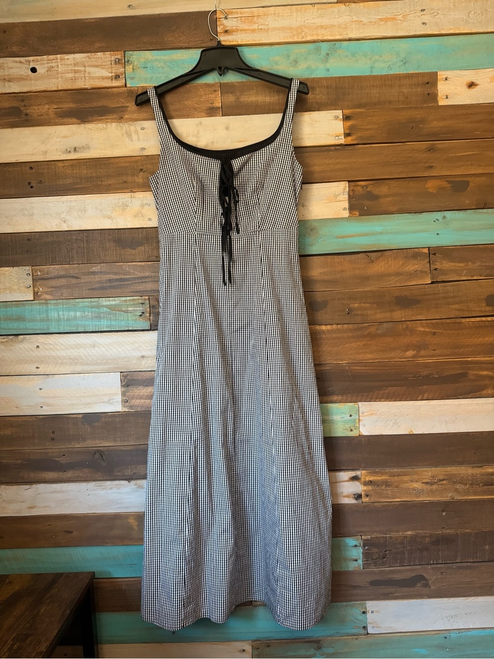 NWT O.P.T. Gingham Tie Front Midi Dress Black White Checkered | Size 6